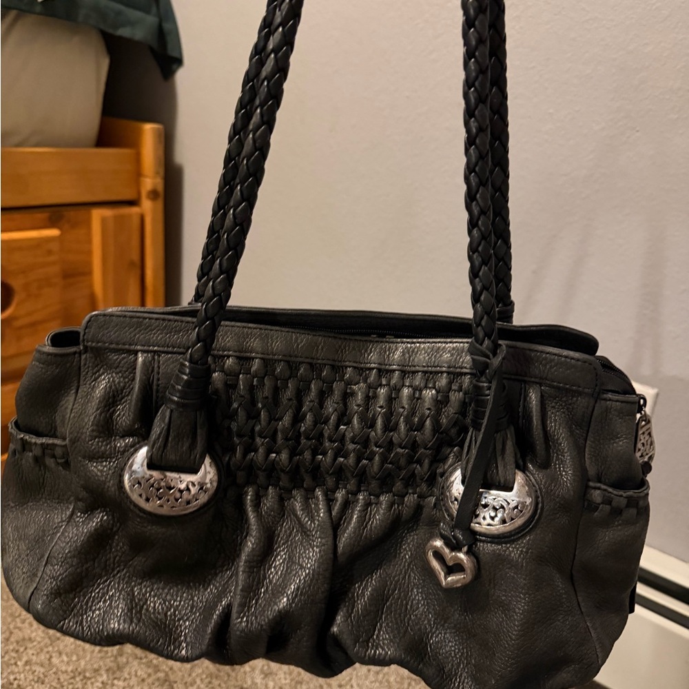 Brighton Black Woven Leather Shoulder Bag